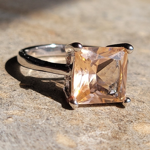 Morganite Princess Cut Sterling Silver Ring - Picture 6 of 9